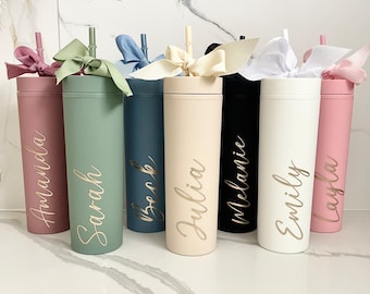 Personalised Bridesmaid Skinny Tumbler with straw Double wall 16oz drink bottle Personalised with Name for proposal box / gift bags