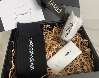 ESSENTIALS = Best Man Groomsman proposal box Shipping from Sydney Personalised Proposal Gift Box Socks Shot / Spirits Glass Chocolate add