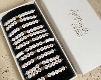 12 Piece Set - Bridesmaid Hens bachelorette bracelets Black & White - Boxed Set bridesmaid gift gifts kit filler 1 x Bride, 11 x Team Bride