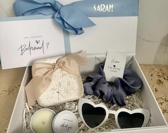 THE OG - Bridesmaid / Maid of Honour Proposal Box  Personalsied Box 100% Soy Caramel candle Jewellery Box scrunchie Sunglasses Dusty BLUE