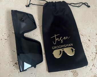 MENS SUNGLASSES and Personalsied Bag - Bucks Party Groom Groomsman box filler Best Man Gift Proposal box Gift Personalsied Sunglasses Black