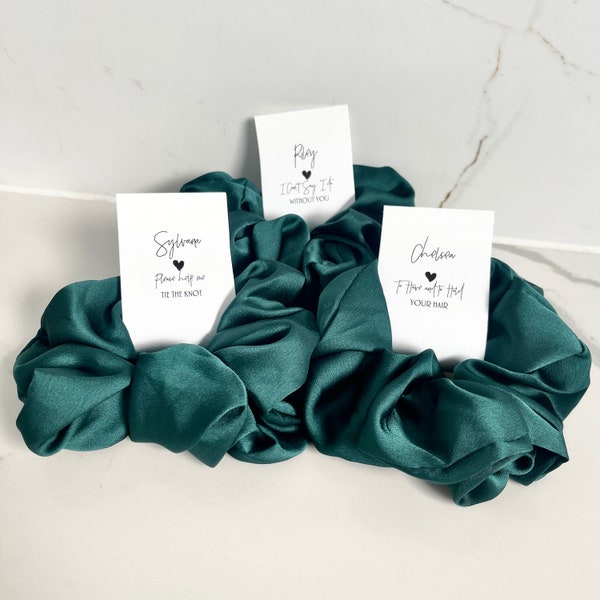 PROPOSAL SCRUNCHIE Premium Silk Satin Personalised Bridesmaid Scrunchie Hair Proposal box Gift Card Emerald Green Silk Satin Handmade