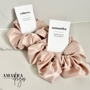 PROPOSAL SCRUNCHIE Personalised Bridesmaid Scrunchie Hair Proposal box Gift Card Pink Silk Satin