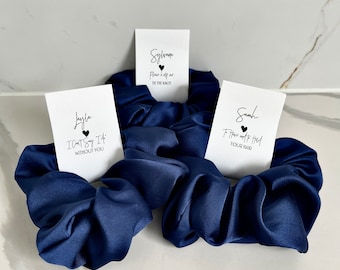 LUXE SCRUNCHIE Premium Silk Satin Personalised Bridesmaid Scrunchie Hair Proposal box Gift Card Navy Blue Silk Satin Handmade