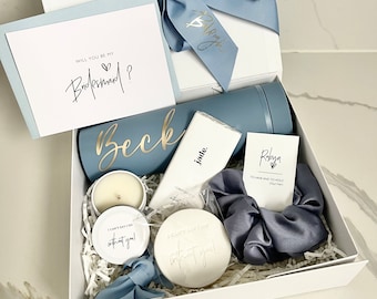 HYDRATE = Bridesmaid / Maid of Honour Proposal Box Dusty Blue Personalised Proposal gift Box Bottle Scrunchie Chocolate candle cookie