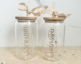 Will you be my Godparents? Godparent Glass Straw Cup Set gift Iced Coffee, Iced Tea. 2 piece set Godparent proposal Godmother Godfather