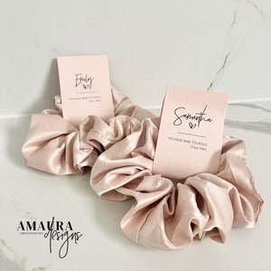 PROPOSAL SCRUNCHIE Personalised Bridesmaid Scrunchie Hair Proposal box Gift Card Pink Silk Satin