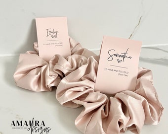 PROPOSAL SCRUNCHIE Personalised Bridesmaid Scrunchie Hair Proposal box Gift Card Pink Silk Satin