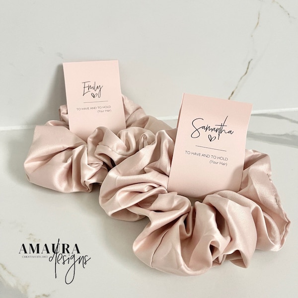 PROPOSAL SCRUNCHIE Personalised Bridesmaid Scrunchie Hair Proposal box Gift Card Pink Silk Satin