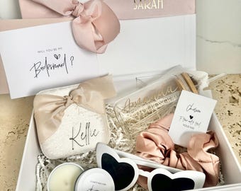 OG PLUS - Bridesmaid / Maid of Honour Proposal Box  Personalsied Box Glass Tumbler  candle Jewellery Box scrunchie Sunglasses ROSEGOLD