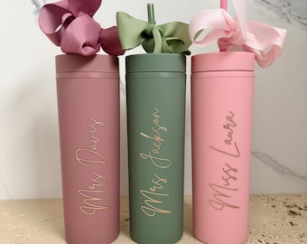 Personalised Teacher Gift Skinny Tumbler with straw Double wall 16oz drink bottle Personalised Name Thank you gift teachers