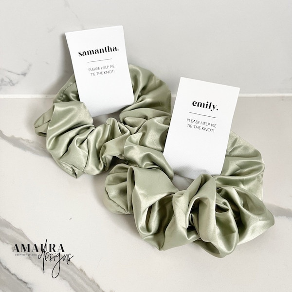 PROPOSAL SCRUNCHIE Personalised Bridesmaid Scrunchie Hair Proposal box Gift Card sage Silk Satin shipping from Sydney