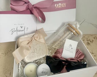 OG PLUS - Bridesmaid / Maid of Honour Proposal Box  Personalsied Box Glass Tumbler  candle Jewellery Box scrunchie Sunglasses Deep ROSE