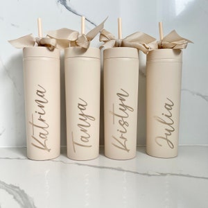 Personalised Bridesmaid Skinny Tumbler with straw Double wall 16oz drink bottle Personalised with Name for proposal box bridesmaid boxes