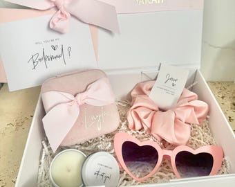 THE OG - Bridesmaid / Maid of Honour Proposal Box  Personalsied Box 100% Soy Caramel candle Jewellery Box scrunchie Sunglasses PINK