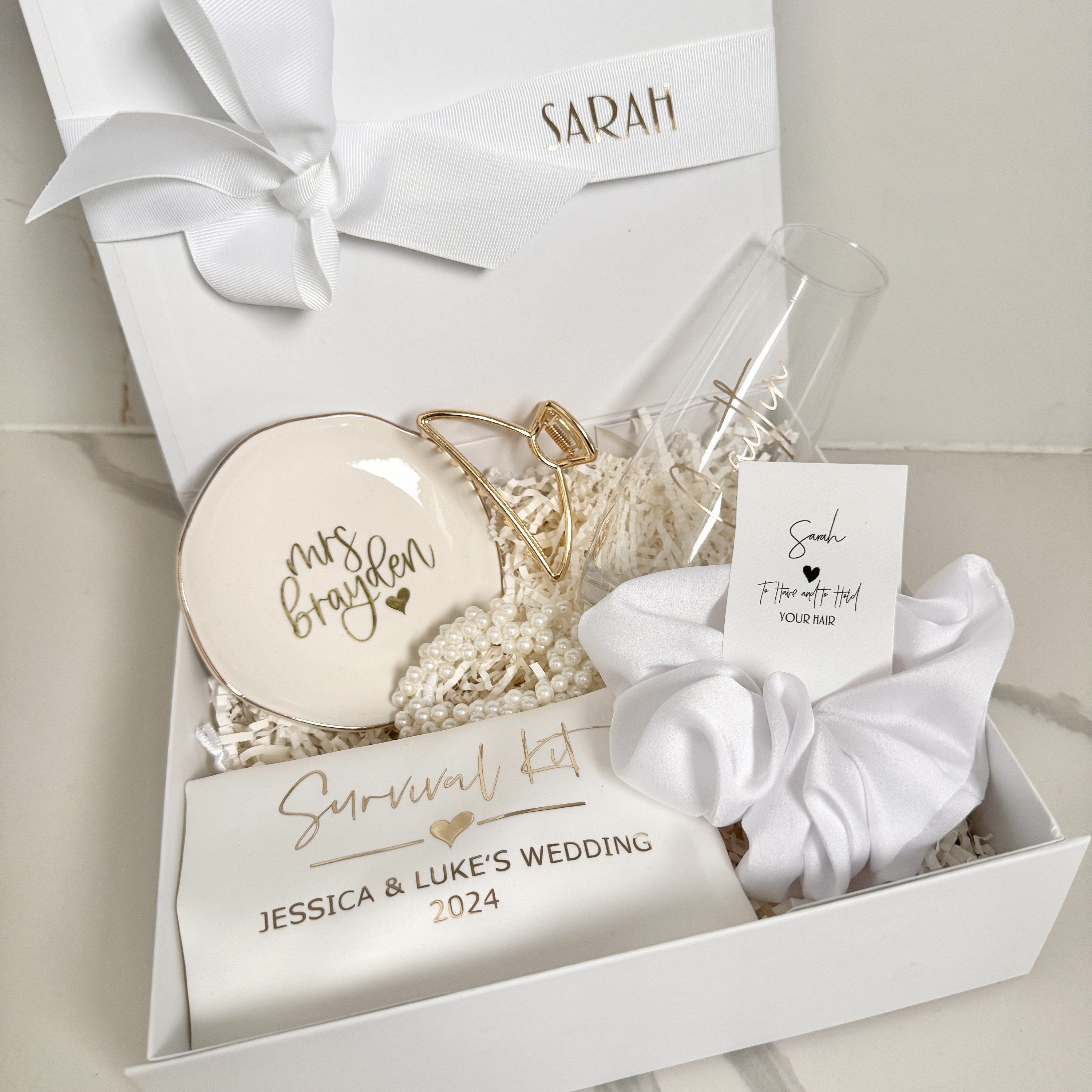 BRIDE = Bride Gift Box Personalised Champagne Flute Hens Bag 