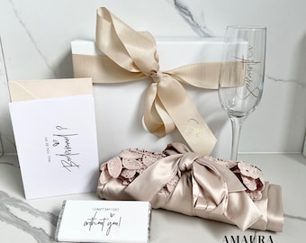 CLÁSICO = Dama de honor / Caja de propuesta de dama de honor champán marfil Túnica de encaje flauta de champán chocolate Caja de regalo de propuesta personalizada