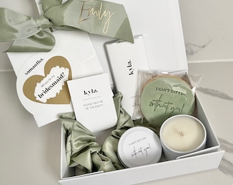 TREATS = Bridesmaid Maid of Honour Proposal MINI Box SAGE candle Scrunchies Cookie chocolate Personalised Proposal gift Box scratch card
