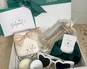 OG PLUS - Bridesmaid / Maid of Honour Proposal Box  Personalsied Box Glass Tumbler  candle Jewellery Box scrunchie Sunglasses EMERALD