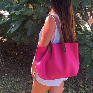 Umhängetasche PINK ROSA Tote Bag Einkaufstasche handmade in Spanien weiches echtes Leder Serie Amazonia - EINZELSTÜCK !