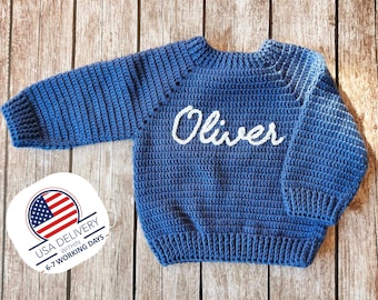 Hand Embroidered Knit Baby Sweater: Personalized Name Jumper