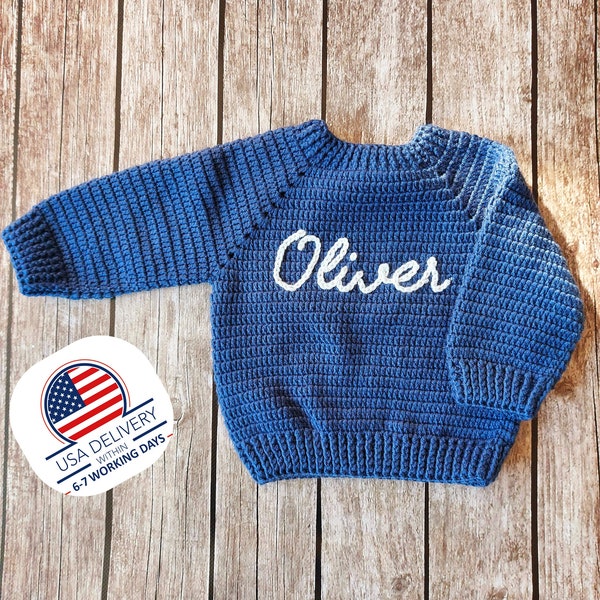 NAME SWEATER BABY® -Toddler -Hand Embroidered Knit Sweater - Toddler Sweater - Newborn Name Sweater - Custom Knit Sweater- Knit Baby Jumper