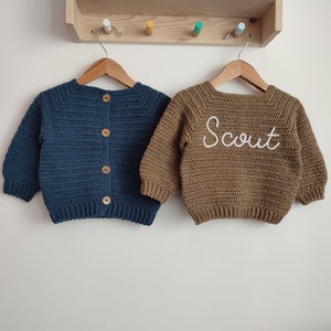 BABY NAME CARDIGAN® Toddler Hand Embroidered Knit Cardigan Toddler Cardigan Newborn Name Cardigan Custom Knit Cardigan image 1
