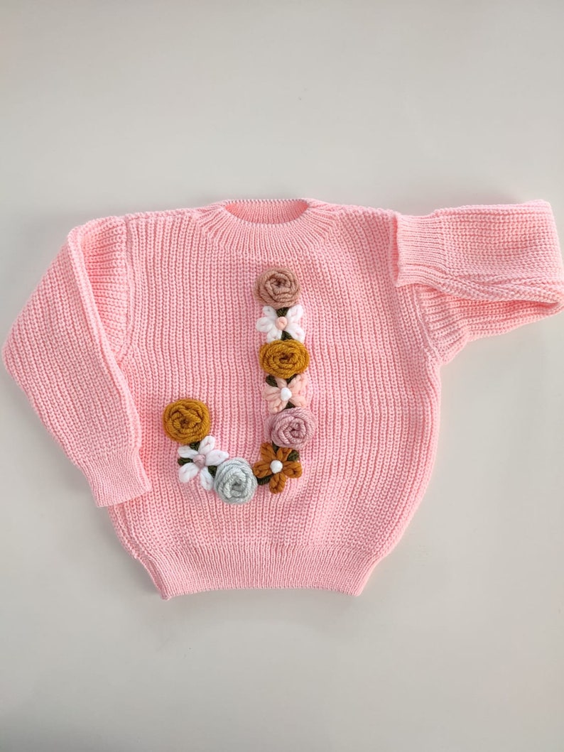 BABY NAME SWEATER® Toddler Hand Embroidered Sweater Toddler Sweater Newborn Name Sweater Custom Name Sweater Custom Baby Jumper 1Letr Floral Initial