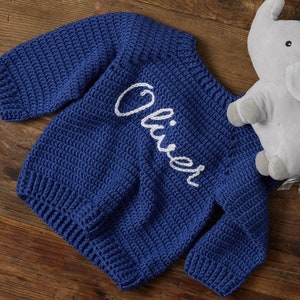 NAME SWEATER BABY® Toddler Hand Embroidered Knit Sweater Toddler Sweater Newborn Name Sweater Custom Knit Sweater Knit Baby Jumper zdjęcie 6
