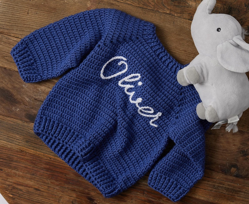 NAME SWEATER BABY® Toddler Hand Embroidered Knit Sweater Toddler Sweater Newborn Name Sweater Custom Knit Sweater Knit Baby Jumper zdjęcie 6