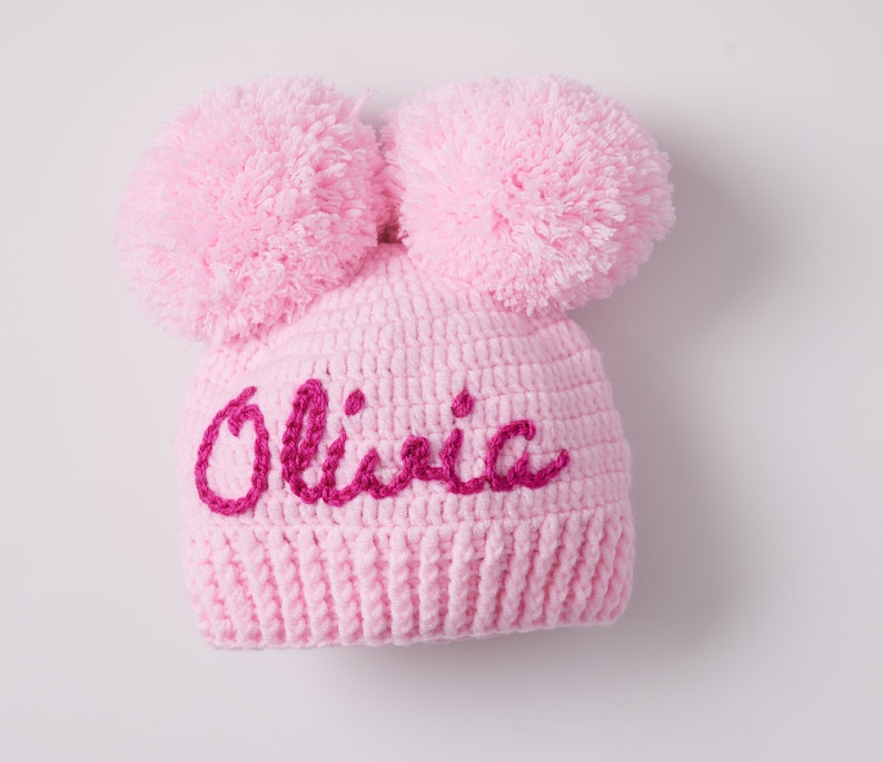 BABY NAME BEANIE® Toddler Hand Embroidered Knit Beanie Toddler Beanie Newborn Name Beanie Custom Knit Beanie Knit Baby Beanie image 7