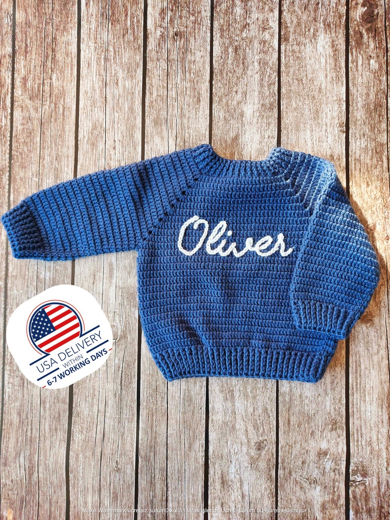 NAME SWEATER BABY® Toddler Hand Embroidered Knit Sweater Toddler Sweater Newborn Name Sweater Custom Knit Sweater Knit Baby Jumper image 1