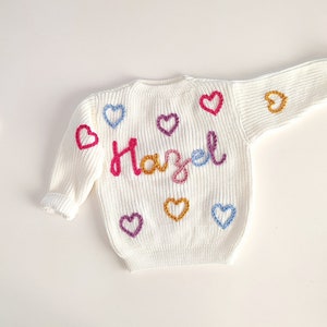 BABY NAME SWEATER® Toddler Hand Embroidered Sweater Toddler Sweater Newborn Name Sweater Custom Name Sweater Custom Baby Jumper Letters+Heart-8pcs