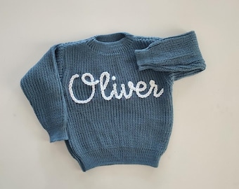 Personalized Knit Baby Sweater, Custom Name Jumper, Newborn Outfit, Cotton Blend