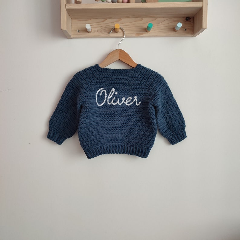 BABY NAME CARDIGAN® Toddler Hand Embroidered Knit Cardigan Toddler Cardigan Newborn Name Cardigan Custom Knit Cardigan image 3