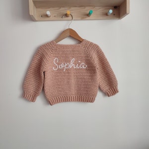 BABY NAME CARDIGAN® Toddler Hand Embroidered Knit Cardigan Toddler Cardigan Newborn Name Cardigan Custom Knit Cardigan image 8