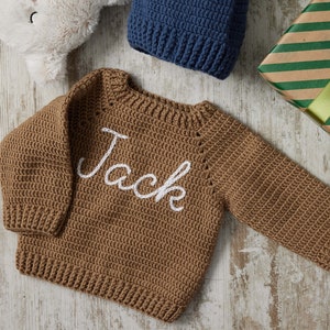 NAME SWEATER BABY® Toddler Hand Embroidered Knit Sweater Toddler Sweater Newborn Name Sweater Custom Knit Sweater Knit Baby Jumper zdjęcie 3