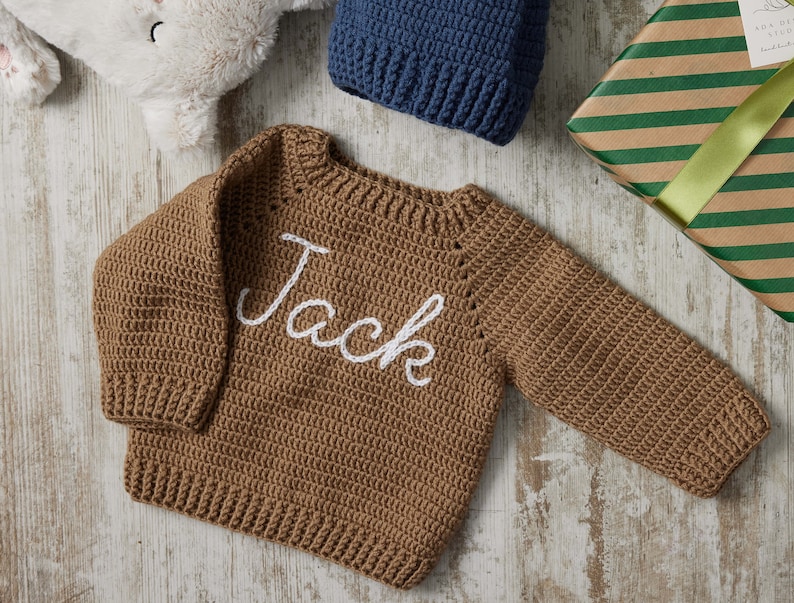 NAME SWEATER BABY® Toddler Hand Embroidered Knit Sweater Toddler Sweater Newborn Name Sweater Custom Knit Sweater Knit Baby Jumper image 3