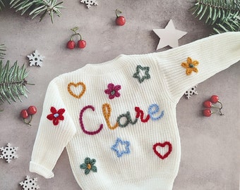 BABY NAME SWEATER® -Toddler -Hand Embroidered Sweater - Toddler Sweater - Newborn Name Sweater - Custom Name Sweater- Custom Baby Jumper