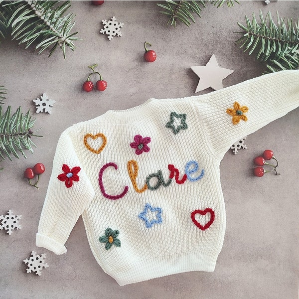 BABY NAME SWEATER® -Toddler -Hand Embroidered Sweater - Toddler Sweater - Newborn Name Sweater - Custom Name Sweater- Custom Baby Jumper