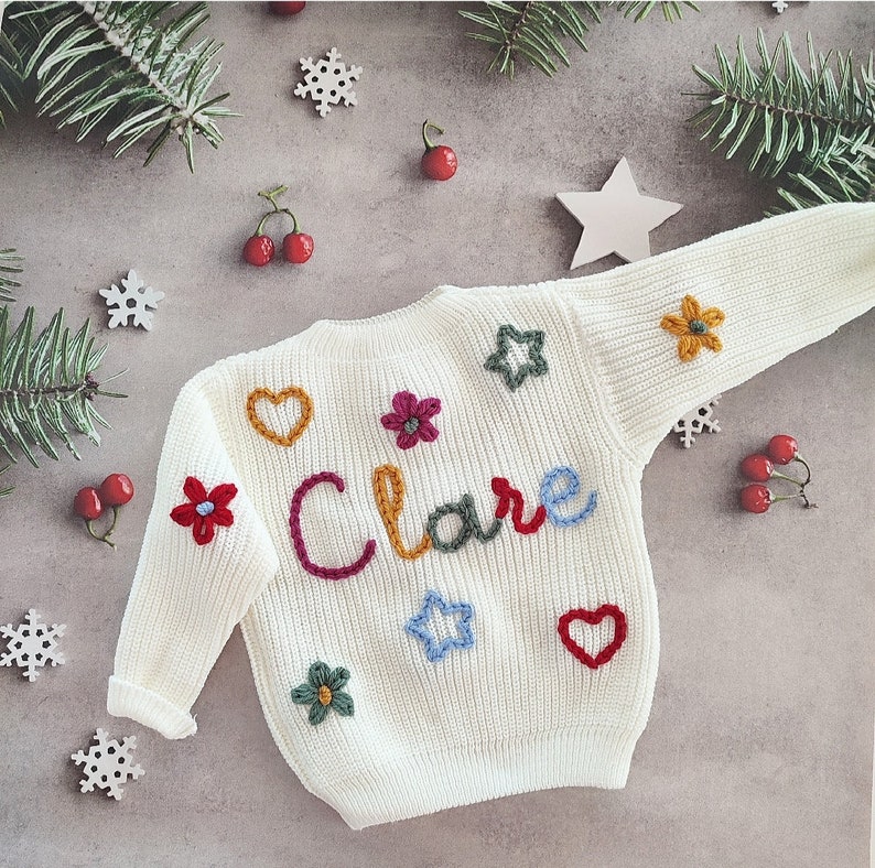 BABY NAME SWEATER® Toddler Hand Embroidered Sweater Toddler Sweater Newborn Name Sweater Custom Name Sweater Custom Baby Jumper Letters+Mix(8pcs)