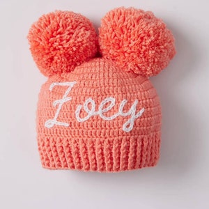 BABY NAME BEANIE® Toddler Hand Embroidered Knit Beanie Toddler Beanie Newborn Name Beanie Custom Knit Beanie Knit Baby Beanie image 3