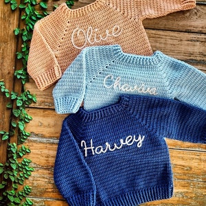 NAME SWEATER BABY® Toddler Hand Embroidered Knit Sweater Toddler Sweater Newborn Name Sweater Custom Knit Sweater Knit Baby Jumper image 5