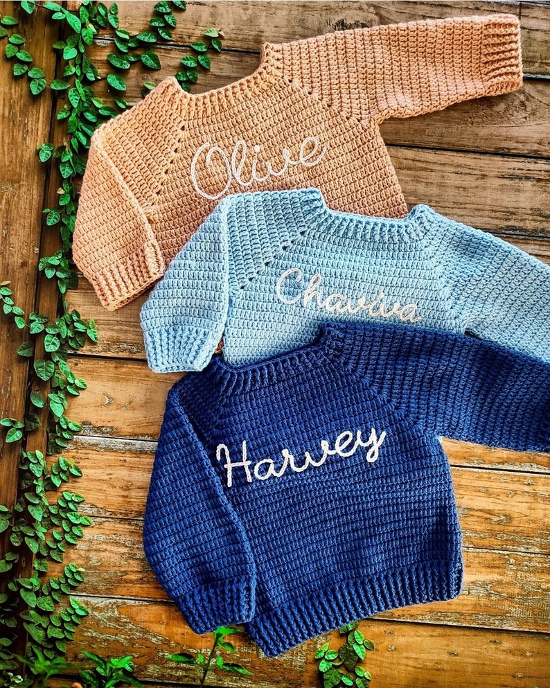 NAME SWEATER BABY® Toddler Hand Embroidered Knit Sweater Toddler Sweater Newborn Name Sweater Custom Knit Sweater Knit Baby Jumper image 5