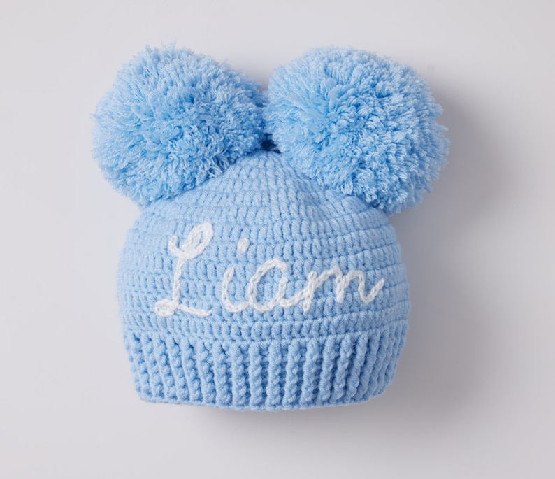 BABY NAME BEANIE® Toddler Hand Embroidered Knit Beanie Toddler Beanie Newborn Name Beanie Custom Knit Beanie Knit Baby Beanie image 4