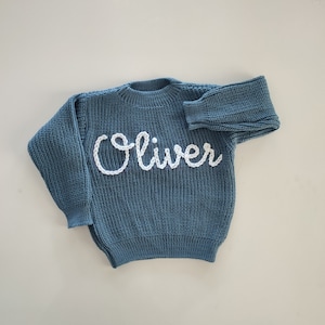 BABY NAME SWEATER® Toddler Hand Embroidered Sweater Toddler Sweater Newborn Name Sweater Custom Name Sweater Custom Baby Jumper image 7