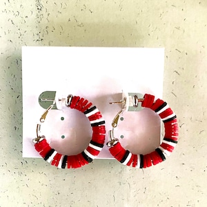 Ohio State Buckeyes Earrings Hoop Polymer Clay Heishi Beads Scarlet Gray Silver Gold 30MM 40MM College Perfect Gift image 5