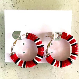 Ohio State Buckeyes Earrings | Hoop | Polymer Clay Heishi Beads | Scarlet | Gray | Silver | Gold | 30MM | 40MM | College | Perfect Gift image 5