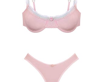Cotton Lingerie Set Soft Basic Lingerie Natural lingerie set Soft cotton bra Soft cotton panties Pink cotton lingerie