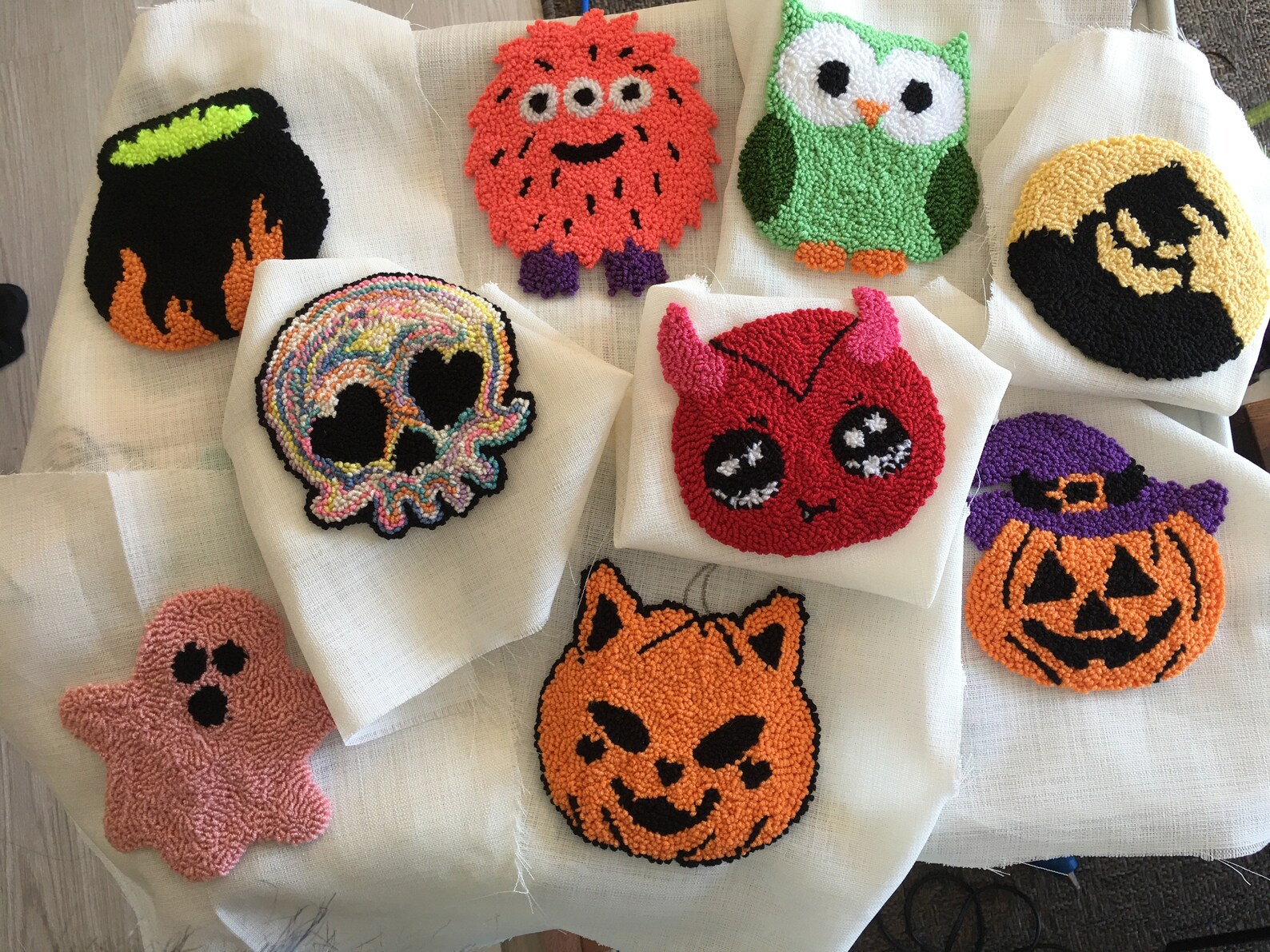 Punch Needle Coaster Handmade Gift Tufted Mug Rug Halloween Etsy